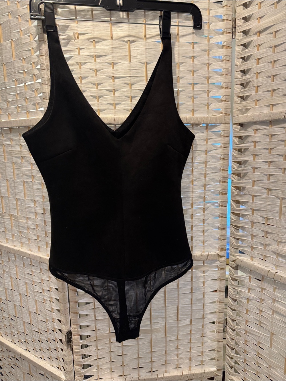 Black V-Neck Bodysuit Thong - Women